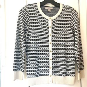 BANANA REPUBLIC NAVY IVORY CARDIGAN WITH GOLD ANCHOR BUTTONS SZ SMALL